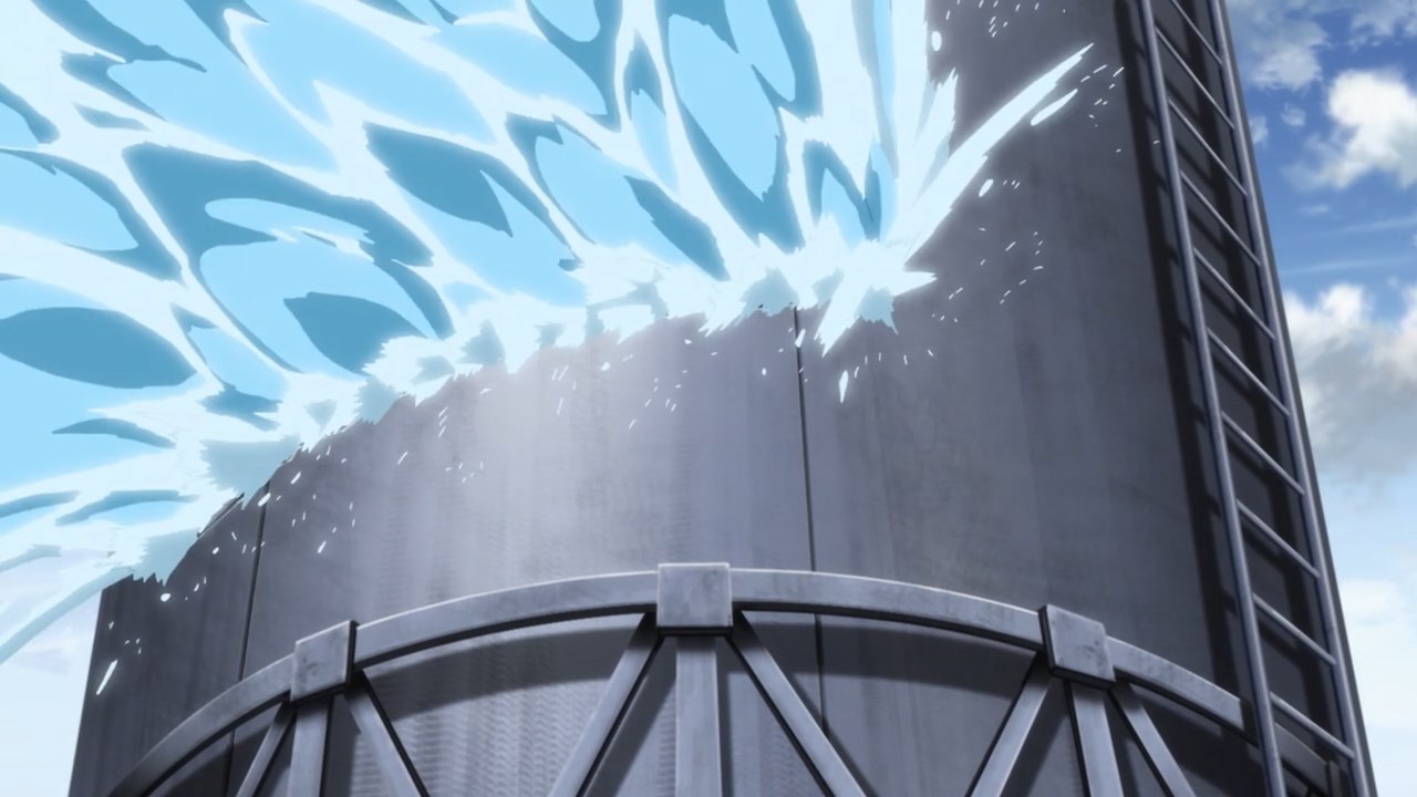 And the water pours out of the tower to save Hibiki from melting down